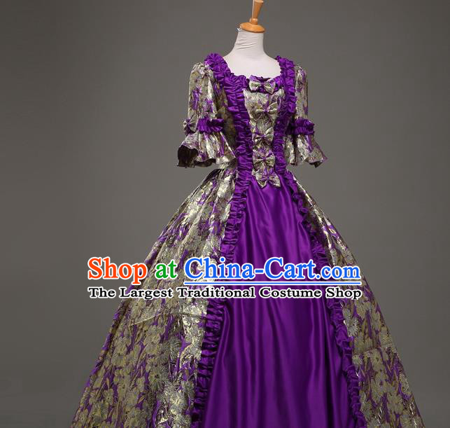 Top Christmas Ballroom Dance Garment Costume England Princess Formal Attire European Royal Clothing Western Drama Performance Purple Full Dress