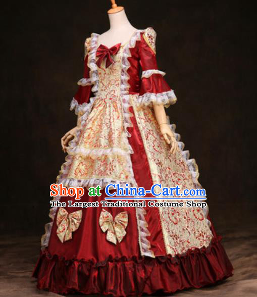 Top European Maid Lady Clothing Western Drama Performance Wine Red Full Dress Christmas Garment Costume England Noble Woman Formal Attire