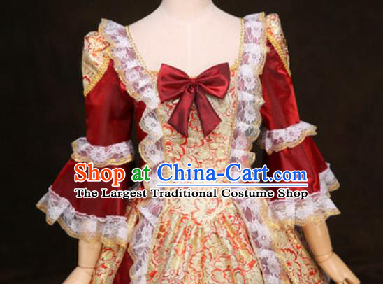 Top European Maid Lady Clothing Western Drama Performance Wine Red Full Dress Christmas Garment Costume England Noble Woman Formal Attire