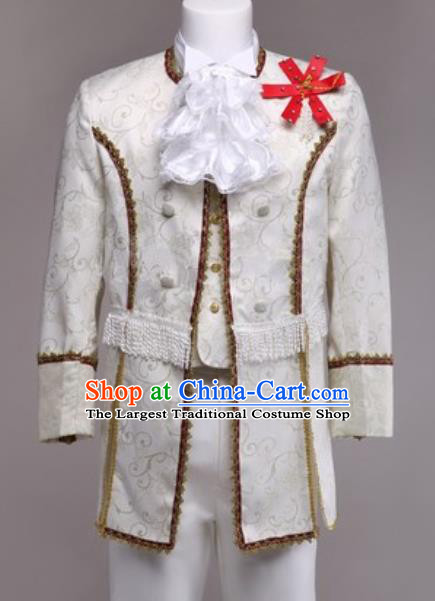 Custom European Prince Garment Costume England Court Clothing Annual Meeting Performance Suit Western Male White Jacket