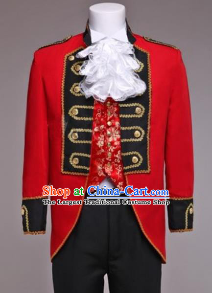 Custom Western Male Red Jacket European Prince Garment Costume England Court Clothing Annual Meeting Performance Suits