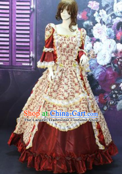 Top England Noble Woman Formal Attire European Maid Lady Clothing Western Drama Performance Wine Red Full Dress Christmas Garment Costume