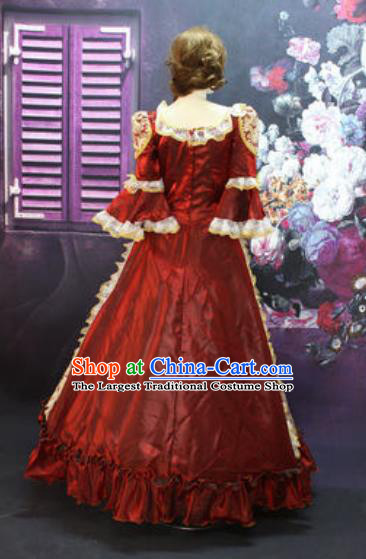 Top England Noble Woman Formal Attire European Maid Lady Clothing Western Drama Performance Wine Red Full Dress Christmas Garment Costume