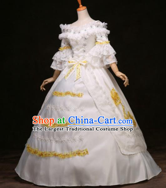 Top Christmas Princess Garment Costume England Royal Formal Attire European Queen Lace Clothing Western Drama Performance White Full Dress