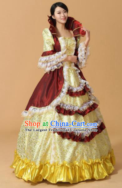 Top Western Drama Performance Yellow Full Dress Christmas Princess Garment Costume England Royal Formal Attire European Queen Clothing