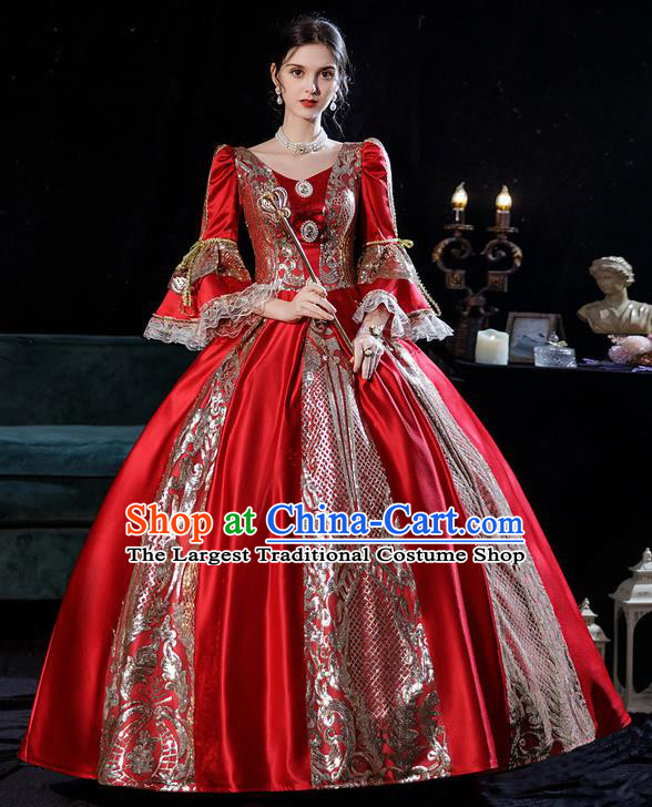 Top Ballroom Dance Formal Attire European Noble Woman Clothing England Royal Queen Red Full Dress Western Court Garment Costume