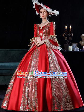 Top Ballroom Dance Formal Attire European Noble Woman Clothing England Royal Queen Red Full Dress Western Court Garment Costume