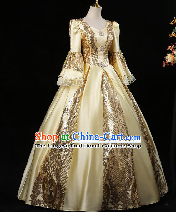 Top Western Court Garment Costume Ballroom Dance Formal Attire European Noble Woman Clothing England Royal Queen Yellow Full Dress
