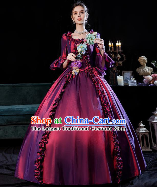 Top England Royal Princess Purple Full Dress Western Court Garment Costume Ballroom Dance Formal Attire European Drama Performance Clothing