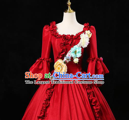 Top European Drama Performance Clothing England Royal Princess Red Full Dress Western Court Garment Costume Ballroom Dance Formal Attire