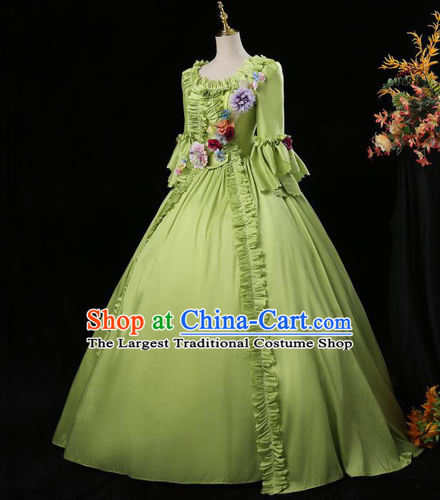 Top Western Court Garment Costume Ballroom Dance Formal Attire European Drama Performance Clothing England Royal Princess Light Green Full Dress