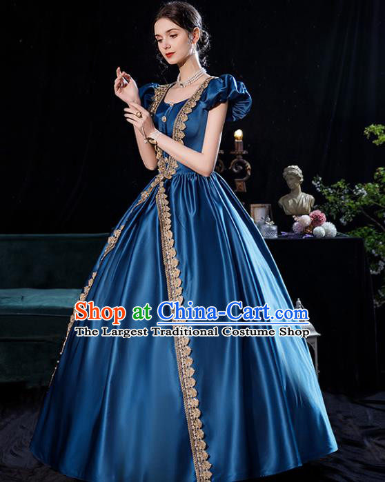 Top England Princess Blue Full Dress Western Court Garment Costume Ballroom Dance Formal Attire European Party Clothing