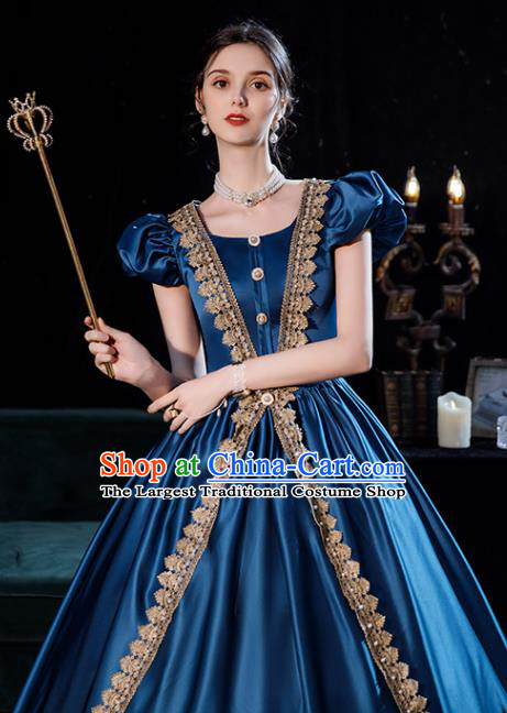Top England Princess Blue Full Dress Western Court Garment Costume Ballroom Dance Formal Attire European Party Clothing