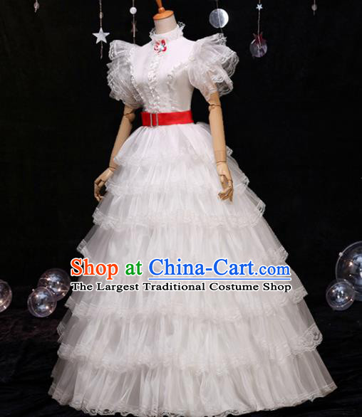 Top England Noble Lady White Full Dress Western Court Garment Costume Ballroom Dance Formal Attire European Princess Clothing