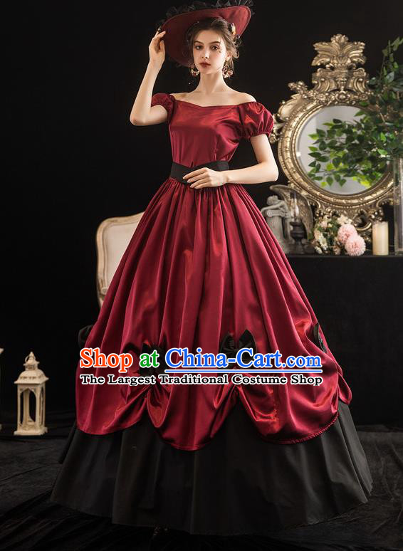 Top European Maid Lady Clothing England Drama Performance Wine Red Full Dress Western Court Garment Costume Christmas Witch Formal Attire