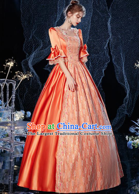 Top French Princess Garment Costume Christmas Dance Party Formal Attire European Court Clothing Western Drama Performance Orange Full Dress