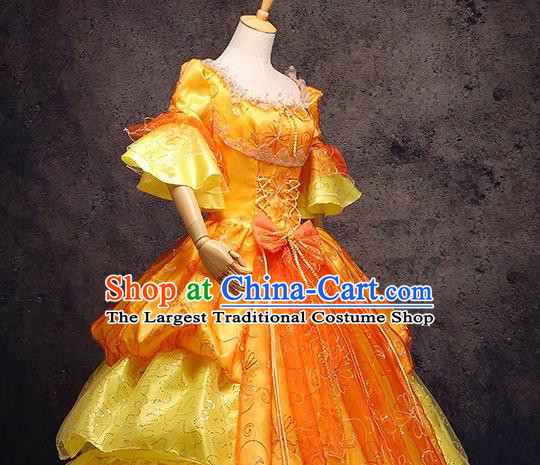 Top Ballroom Dance Garment Costume Christmas Formal Attire European Noble Lady Clothing Western Drama Performance Orange Full Dress