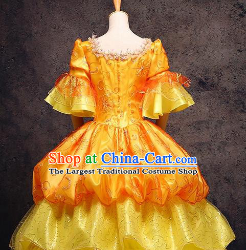 Top Ballroom Dance Garment Costume Christmas Formal Attire European Noble Lady Clothing Western Drama Performance Orange Full Dress