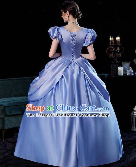 Top European Court Princess Clothing England Royal Blue Full Dress Western Queen Garment Costume Christmas Ballroom Dance Formal Attire