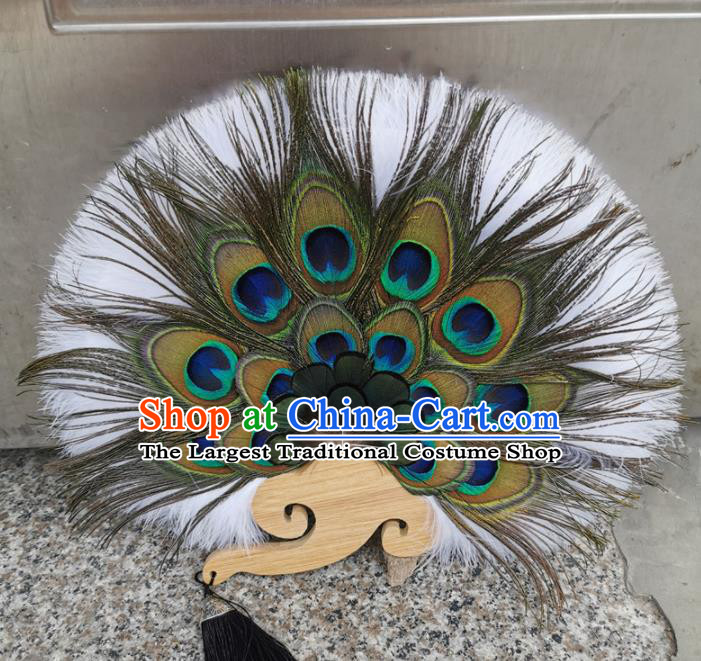 Chinese Traditional Hanfu Palace Fan Handmade Double Side Fans Classical Dance Fan Stage Show Peacock Feather Fan