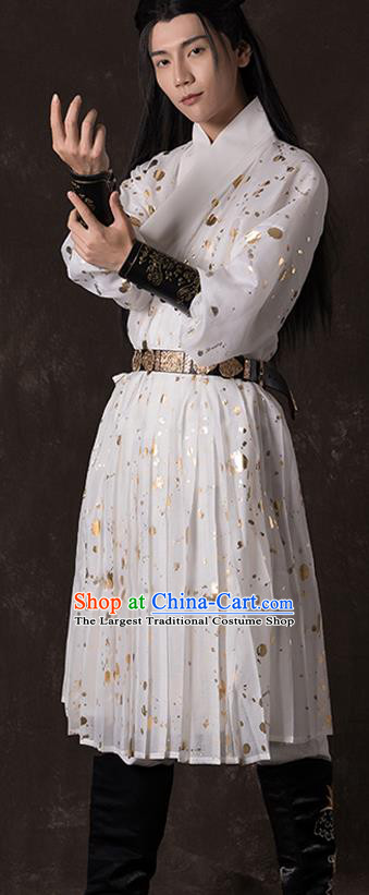 China Ming Dynasty Imperial Guard Flying Fish Garment Traditional Hanfu White Brocade Robe Ancient Swordsman Historical Clothing