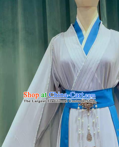 Chinese Jin Dynasty Empress Blue Dress Outfits Traditional Drama Novoland Pearl Eclipse Ye Haishi Garment Costumes Ancient Swordswoman Clothing