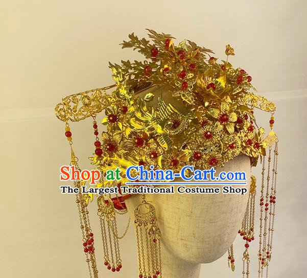 China Traditional Wedding Hair Accessories Ancient Drama My Heroic Husband Su Tan Er Headdress Ming Dynasty Noble Bride Golden Phoenix Coronet