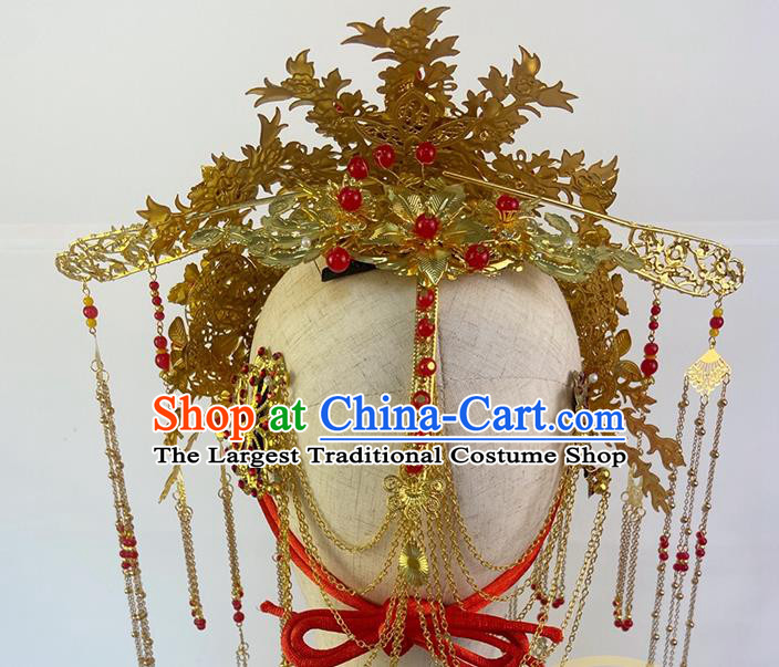China Traditional Wedding Hair Accessories Ancient Drama My Heroic Husband Su Tan Er Headdress Ming Dynasty Noble Bride Golden Phoenix Coronet