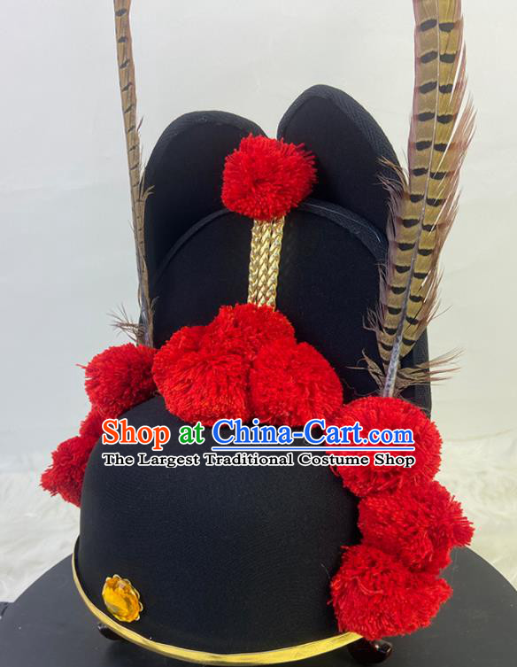 Chinese Ming Dynasty Bridegroom Headdress Ancient Drama My Heroic Husband Ning Yi Feather Hat Traditional Hanfu Ming Dynasty Wedding Headwear