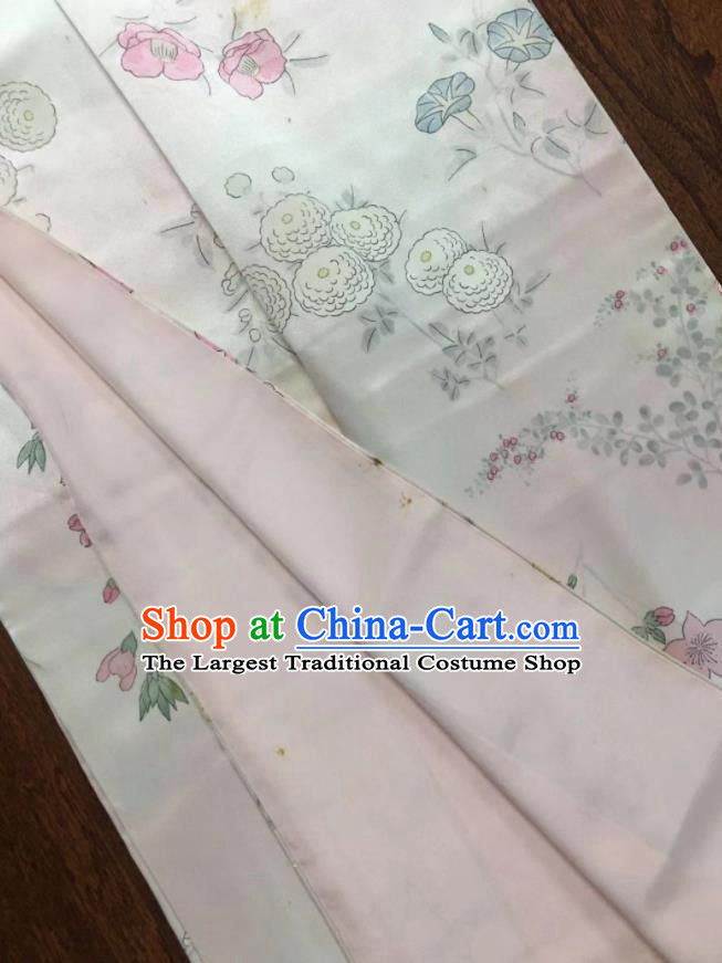 Japan Young Woman Garment Costume Traditional Silk Yukata Dress Classical Flowers Pattern Kimono Clothing