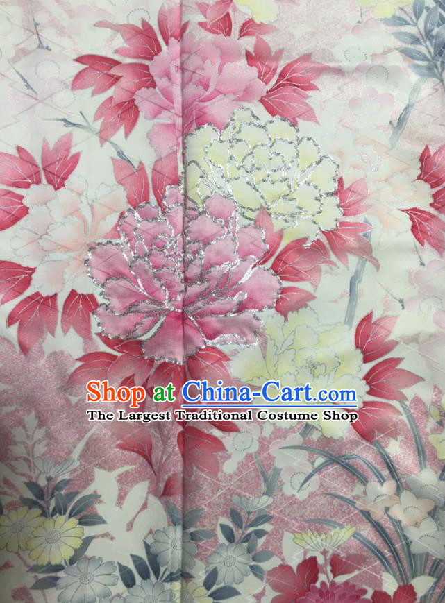Japan Wedding Bride Garment Costume Traditional White Yukata Dress Classical Peony Pattern Furisode Kimono Clothing