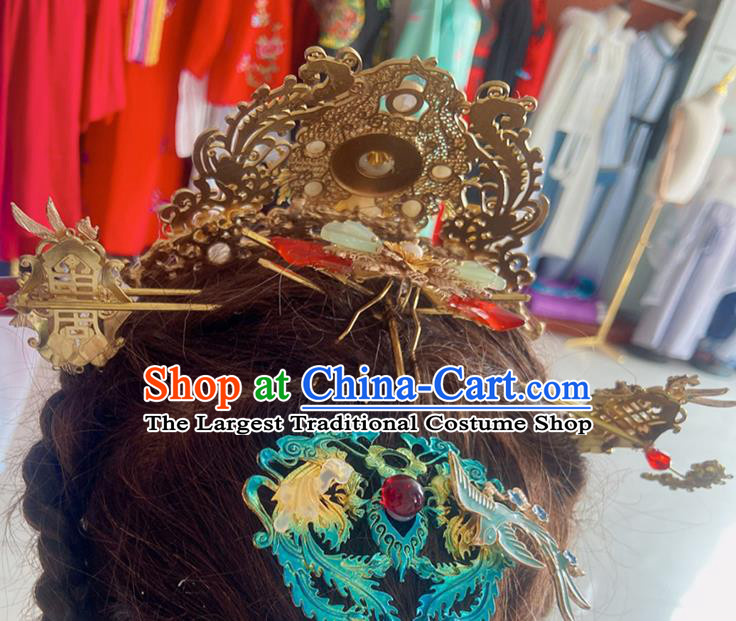 China Ancient Drama The Sword and the Brocade Headdress Ming Dynasty Noble Woman Hair Crown and Hairpins Traditional Wedding Hair Accessories