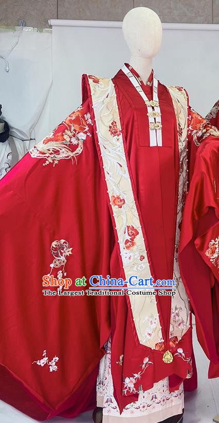 Chinese Ming Dynasty Empress Red Dress Outfits Traditional Drama Wedding Garment Costumes Ancient Palace Bride Clothing