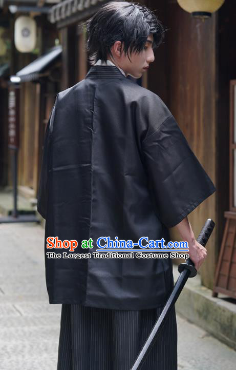 Japanese Stage Performance Male Kimono Clothing Ancient Warrior Apparels Asian Traditional Black Yukata Robe Outfits