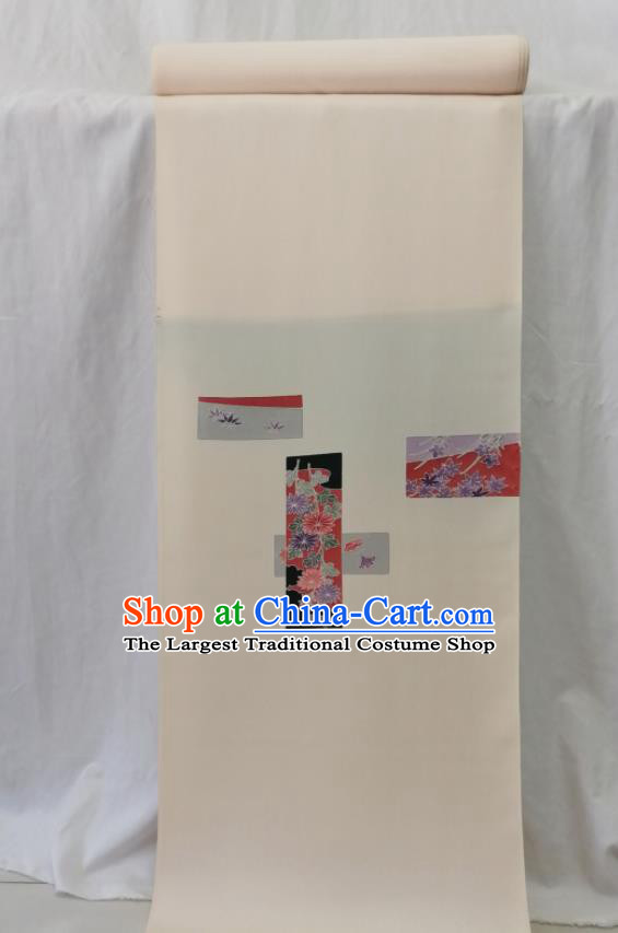 Japanese Classical Chrysanthemum Pattern Beige Brocade Waistband Female Tsukesage Kimono Dress Corset Traditional Yukata Belt