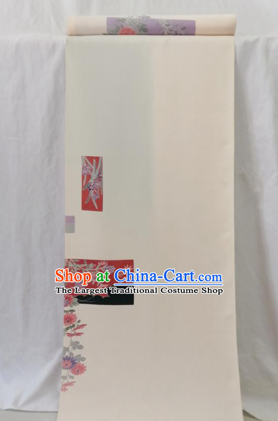 Japanese Classical Chrysanthemum Pattern Beige Brocade Waistband Female Tsukesage Kimono Dress Corset Traditional Yukata Belt