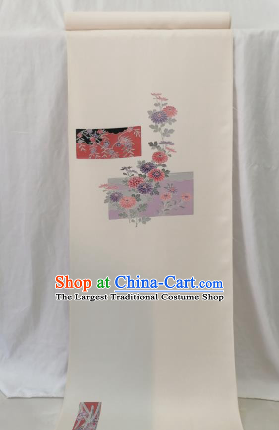 Japanese Classical Chrysanthemum Pattern Beige Brocade Waistband Female Tsukesage Kimono Dress Corset Traditional Yukata Belt
