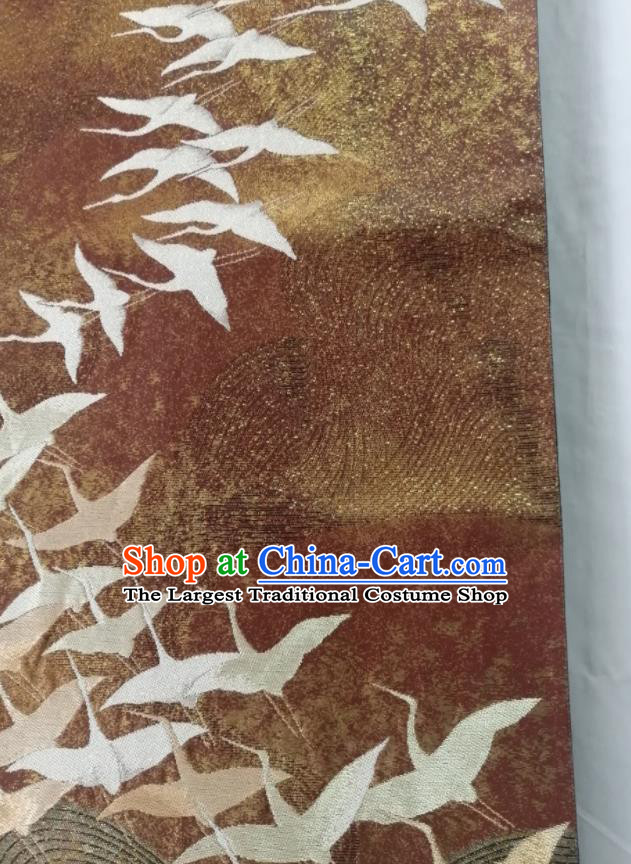 Japanese Classical Birds Pattern Brown Brocade Waistband Female Kimono Dress Corset Accessories Traditional Yukata Nishijin Belt