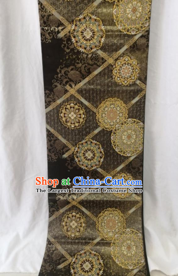 Japanese Women Kimono Dress Corset Accessories Traditional Yukata Nishijin Belt Classical Flowers Pattern Black Brocade Waistband