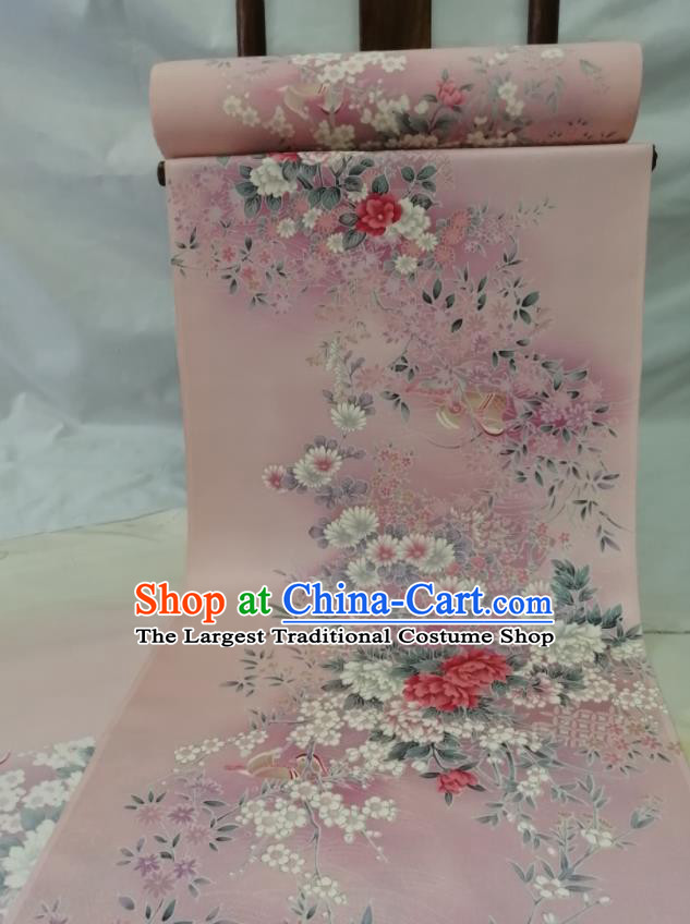 Japanese Classical Peony Pattern Waistband Material Women Kimono Dress Corset Accessories Traditional Yukata Belt Pink Silk Fabric