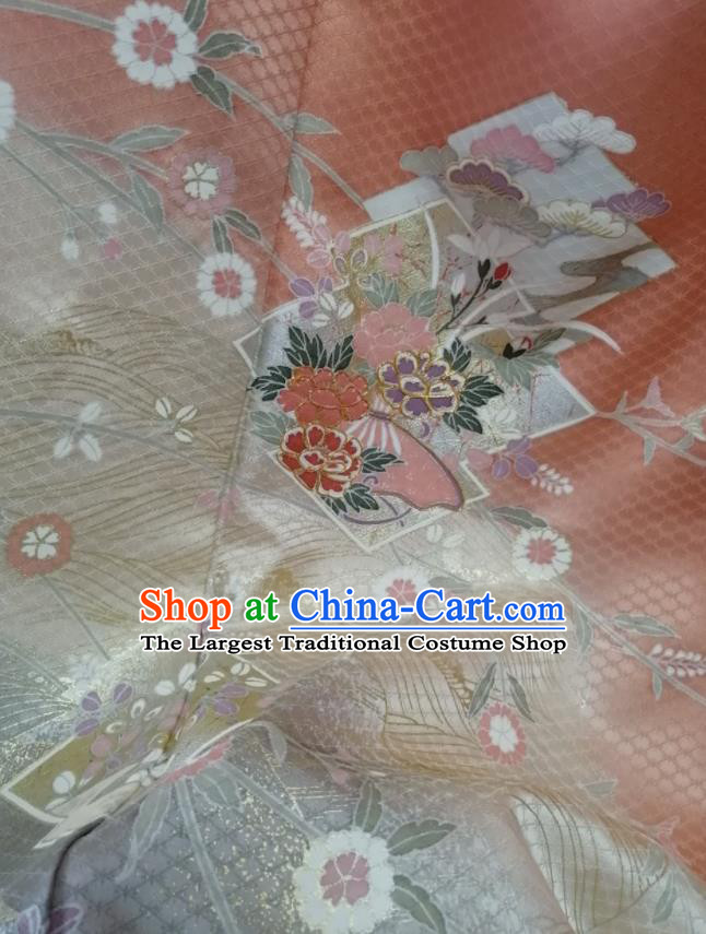 Japan Court Woman Garment Costume Kyoto Embroidered Orange Yukata Dress Traditional Pattern Tsukesage Kimono Clothing