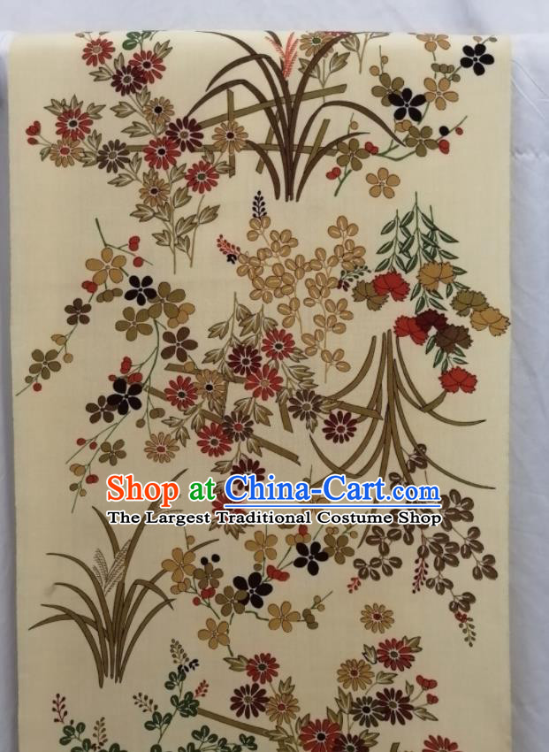 Japanese Classical Daisy Pattern Waistband Women Kimono Dress Corset Accessories Traditional Yukata Belt Yellow Woolen Fabric