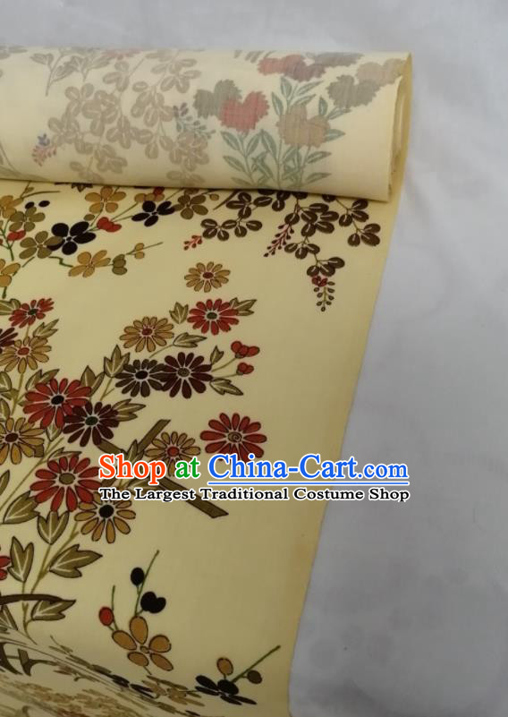 Japanese Classical Daisy Pattern Waistband Women Kimono Dress Corset Accessories Traditional Yukata Belt Yellow Woolen Fabric