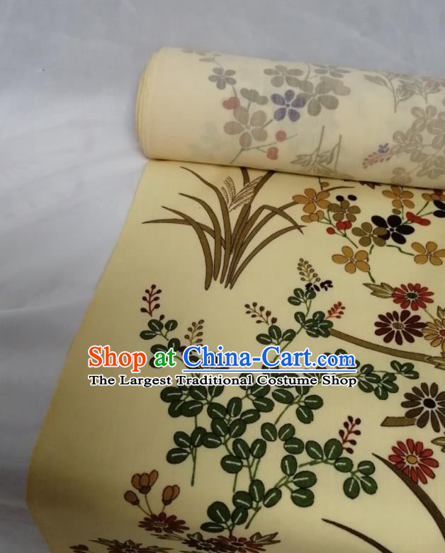 Japanese Classical Daisy Pattern Waistband Women Kimono Dress Corset Accessories Traditional Yukata Belt Yellow Woolen Fabric
