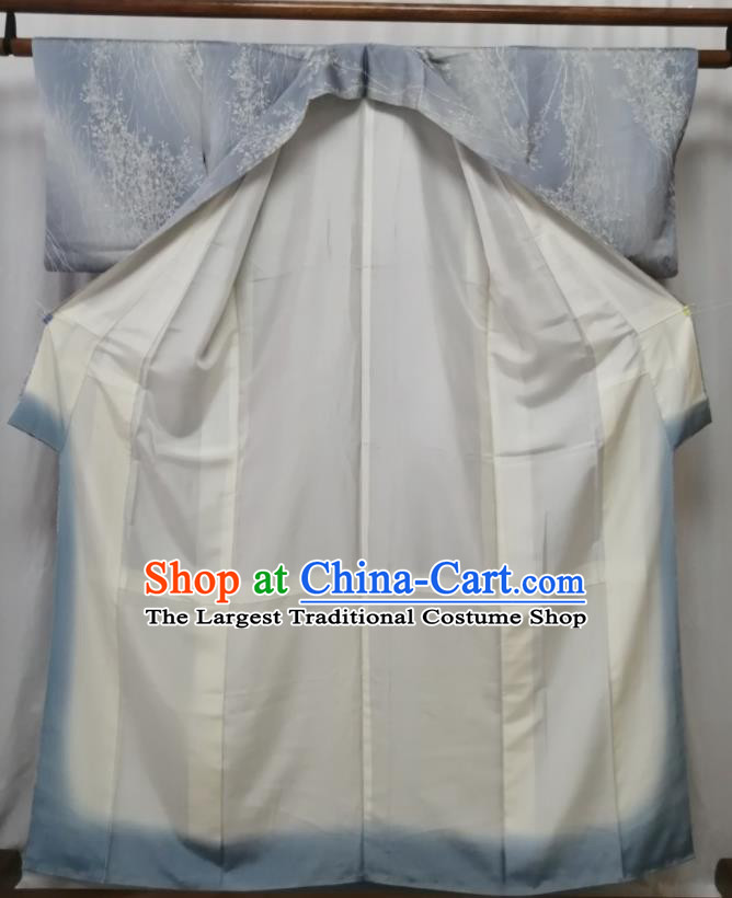 Japan Kyoto Grey Silk Yukata Dress Traditional Pattern Edo Komon Kimono Clothing Court Woman Garment Costume