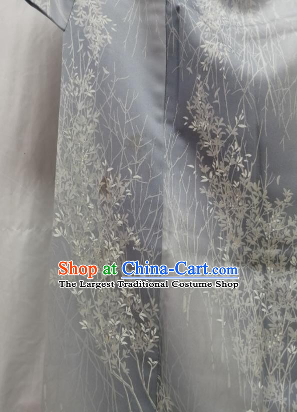 Japan Kyoto Grey Silk Yukata Dress Traditional Pattern Edo Komon Kimono Clothing Court Woman Garment Costume