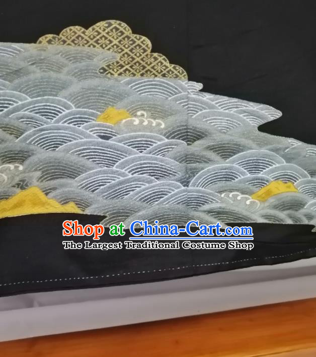 Japanese Male Kurotomesode Kimono Clothing Asian Stage Performance Apparel Traditional Embroidered Black Yukata Robe