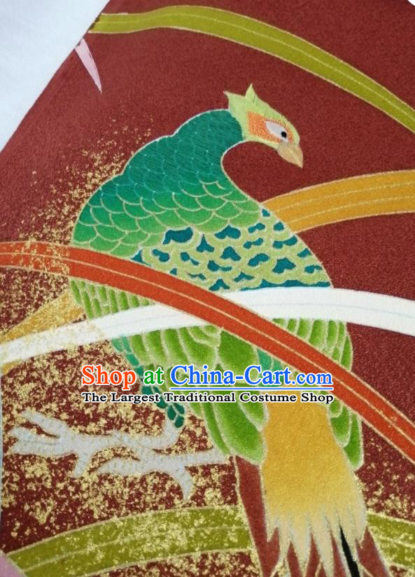 Japanese Traditional Yukata Belt Rust Red Silk Fabric Classical Embroidered Pattern Waistband Material Women Kimono Dress Corset Accessories