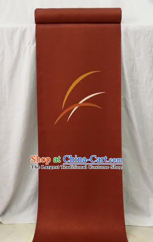 Japanese Traditional Yukata Belt Rust Red Silk Fabric Classical Embroidered Pattern Waistband Material Women Kimono Dress Corset Accessories