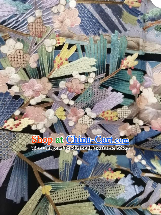 Japanese Traditional Embroidered Crane Black Yukata Robe Male Kurotomesode Kimono Clothing Asian Stage Performance Apparel
